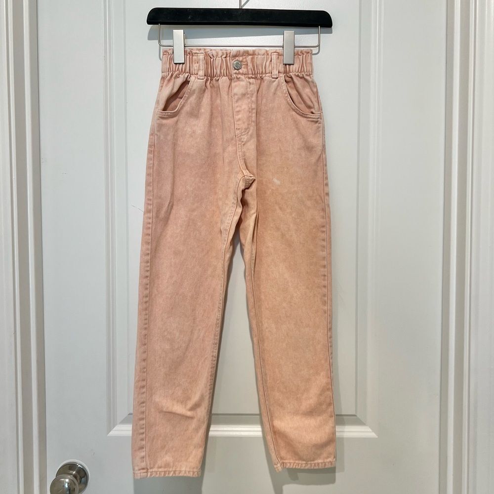 H&M Girl’s Relaxed Fit Elastic Waist Pull-on Jeans Pink Acid Washed Size 10
